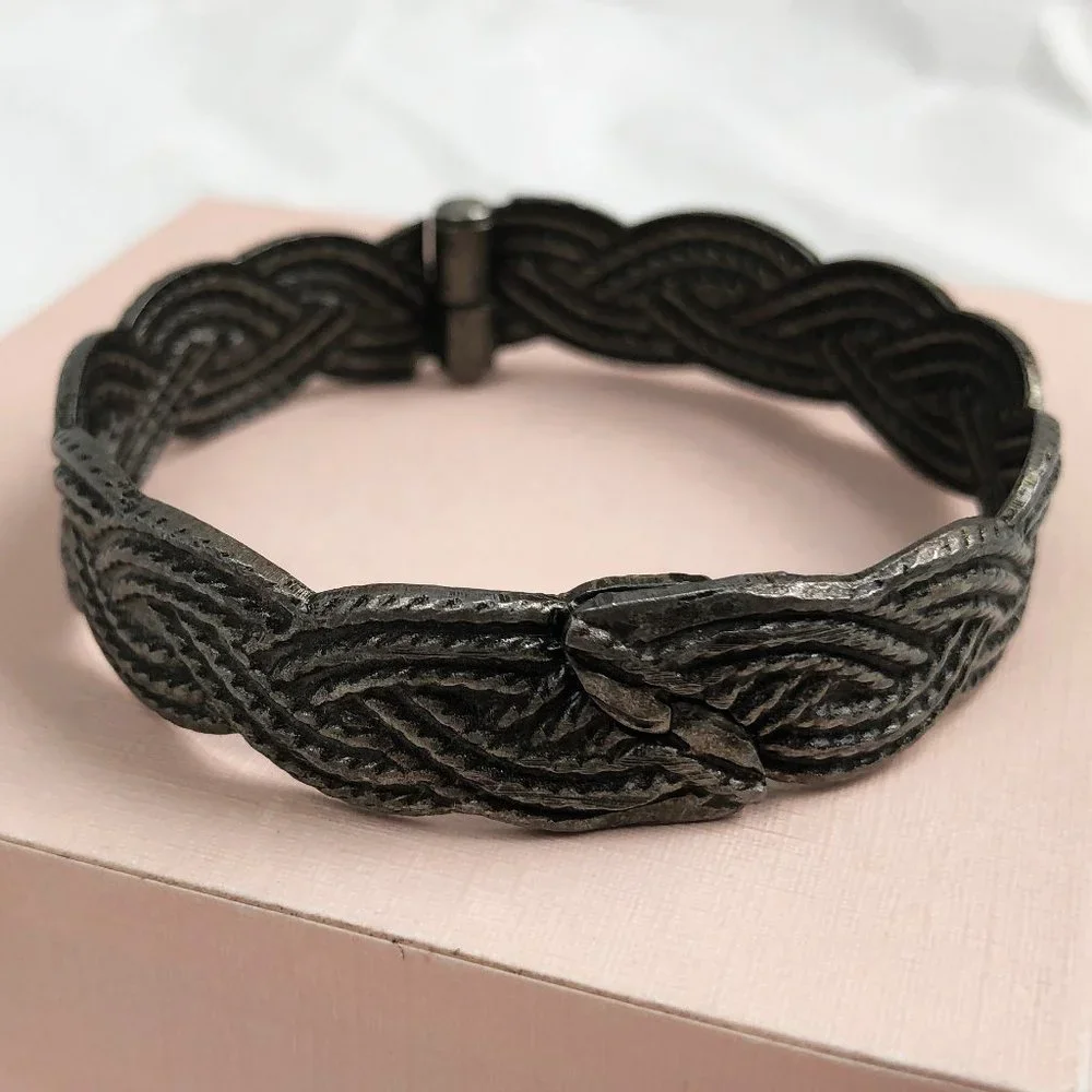 Wide metal rustic bangle, wicker bracelet bangle, stylish jewelry gift